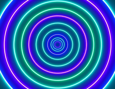 Concentric neon circles create a hypnotic, depth-illusion effect