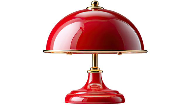 Crimson Lamp: A striking, bright red desk lamp, meticulously crafted with a vibrant, glossy finish and elegant detailing. A true representation of sophisticated design and functionality.