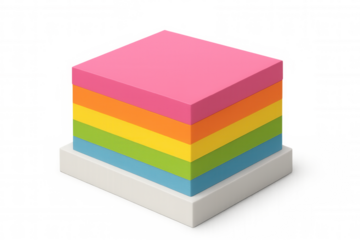 Multicolored adhesive notes stacked neatly, showcasing bright spectrum hues against clear surface for planning and brainstorming
