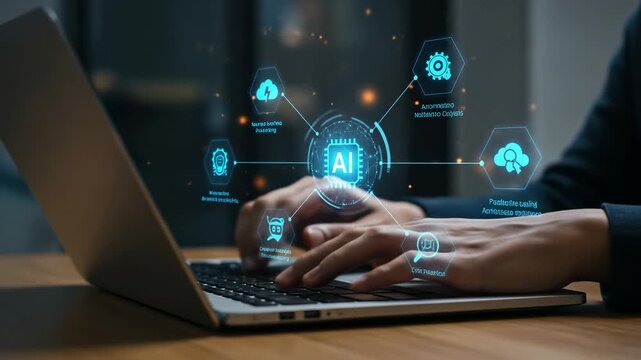 Hands Interacting with Artificial Intelligence Graphics - Powered by Adobe