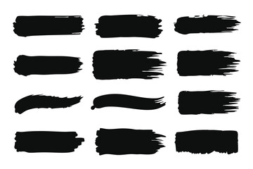 Set of vector black paint, ink brush stroke, brush, line, or texture. Dirty artistic design element, box, frame on white background