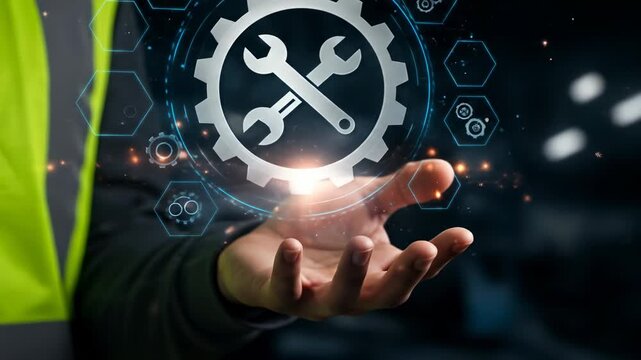 Technician Holding Digital Gear Icon
