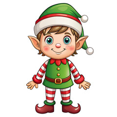 Cute Christmas Elf Cartoon Character with Green Hat on Transparent Background