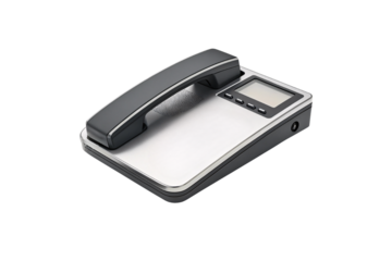 Contemporary desk phone with digital display handset and modern business communication features design, isolated on a transparent background