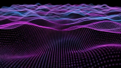 Dynamic neon digital waves—animated glowing lines and points flow in undulating, color-shifting rhythm - Powered by Adobe