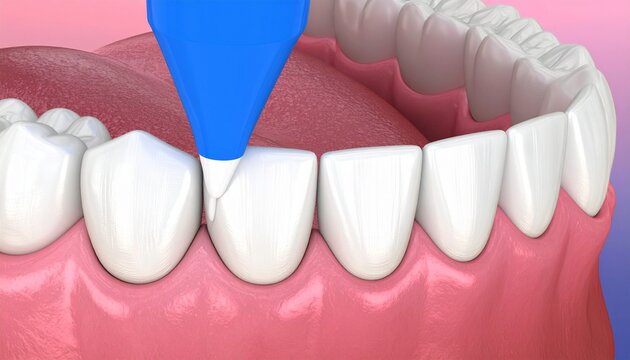 3D rendering of a cosmetic dental bonding procedure to repair a chipped or fractured incisor tooth