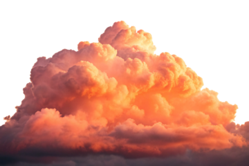 Dramatic orange cumulus clouds illuminated by golden sunset light creating magnificent sky formation, isolated on a transparent background