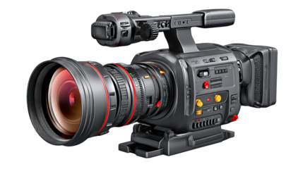 Professional Camera, Focused on Production: This professional-grade camera, the centerpiece of any film production, exudes precision and power with its intricate design and high-quality lenses.