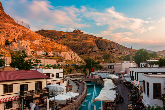 Long exposure at sunset in Konya-Sille, a touristic place famous for its stone houses.