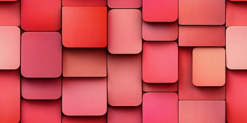 This is a modern, abstract, 3D render image with a seamless pattern of rounded squares in various shades of red and pink. It is suitable for websites and blogs about design, technology