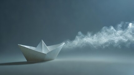 Origami Paper Boat with Foggy Trail