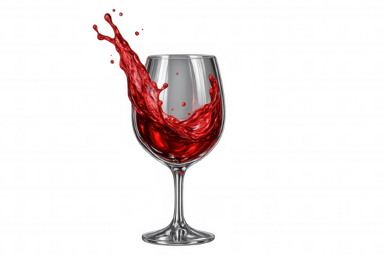 Red wine splashing in a glass with a transparent background, perfect for adding a touch of elegance to any design