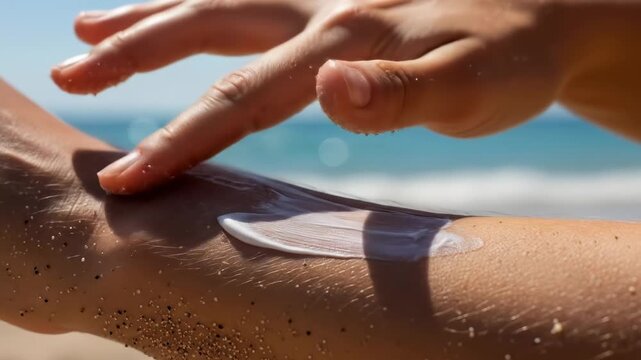 Applying Sunscreen on Skin at Beach