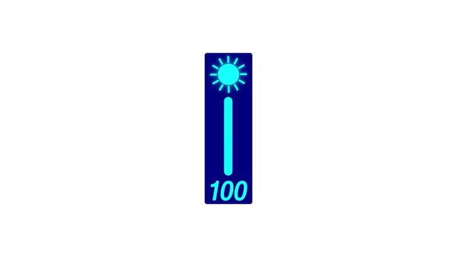 brightness icon animation on black background, brightness slider level adjust 0 to 100. simple brightness contrast icon.