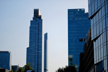 Modern Glass Skyscrapers in European Capital Downtown - Financial District Against Clear Sky