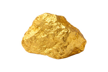 Medium-sized golden nugget exhibiting rough natural surface texture typical of placer gold mineral specimens, isolated on a transparent background