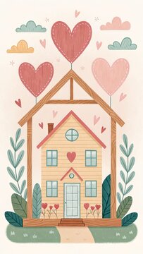 Cozy home with heart shaped balloons and floral accents