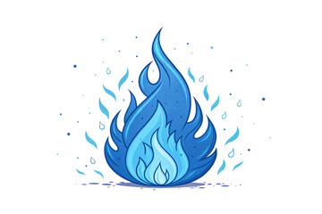 Stylized blue flame with water droplets creating magical fire-water fusion effect with dynamic movement patterns, isolated on a transparent background