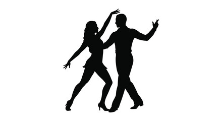 Couple dancing together in a romantic pose on white background