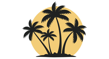 A group of palm trees in front of a yellow sun