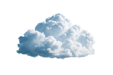 Large cumulus cloud formation with white and gray tones billowing atmospheric weather element, isolated on a transparent background