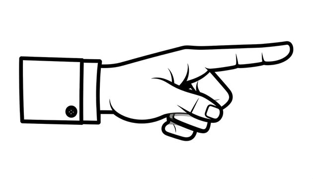 Hand pointing with index finger, and direction.