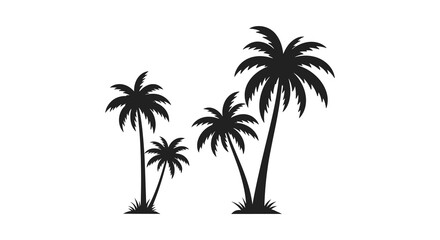 Four black silhouettes of palm trees on a white background