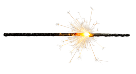 Black fuse explodes with bright light. Use it for firework photography, overlays, and safety posters.