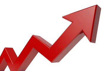 Red upward trending arrow symbolizing growth and progress, isolated on white background