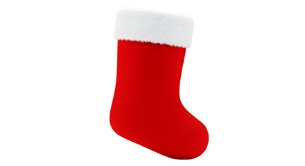 Red Christmas Stocking shines; Fur trim adds texture. Festive image suits posters, branding, holiday design.