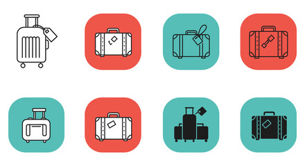 Collection of Travel Suitcase Icons in Various Styles and Colors for Travel Concepts