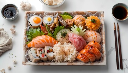 Premium Japanese sushi on white background.