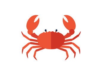 A red crab with large claws and legs spread wide on a white background