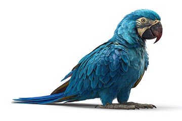 Obraz premium Hyacinth macaw isolated on white background, a stunning blue parrot with a powerful beak and intelligent eyes standing gracefully
