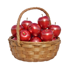 Wooden basket overflowing shiny red apples country harvest