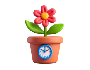 3D Flower Pot Clock Illustration