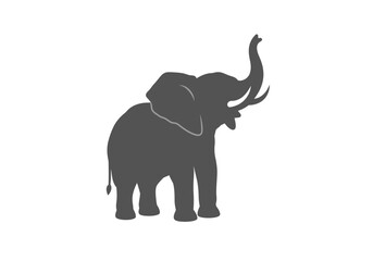 Obraz premium Gray elephant silhouette with raised trunk on white background