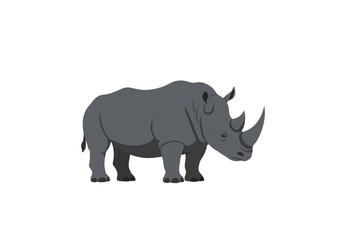 Obraz premium Gray rhinoceros stands on a white background facing right with two horns