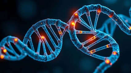 Two DNA strands intertwining uniquely, glowing at their connection points.