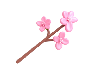 Pink 3D Flower Branch Illustration