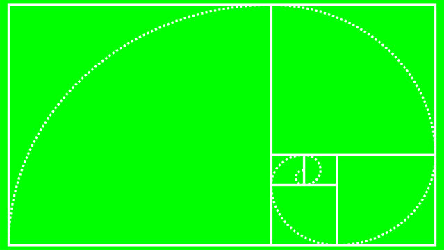A mathematical illustration of the golden ratio, featuring a fibonacci spiral within a series of nested golden rectangles. represents divine proportion and natural harmony, in art, design, and science