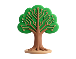 3D Render Green Circuit Tree Illustration