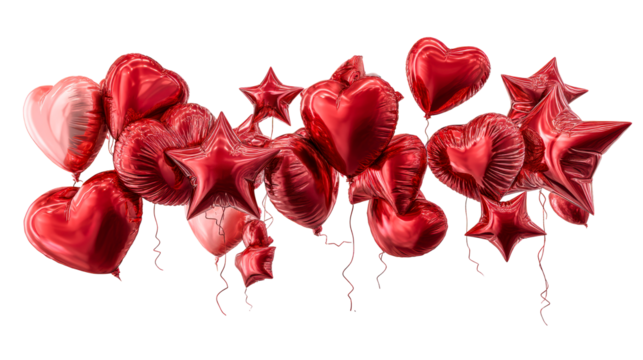 Red Heart and Star Shaped Foil Balloons PNG