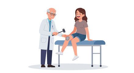 Obraz premium Doctor Examining Patient Knee Reflex with Reflex Hammer in Medical Clinic