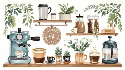 "Cozy Coffee & Home Decor Watercolor Collection" 