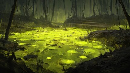 Naklejka premium Mystical Glowing Swamp
