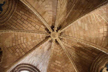 sculpted vault in a chapel in a gothic cathedral in avila in spain 