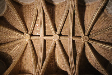 sculpted vault in a chapel in a gothic cathedral in avila in spain 