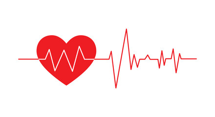 Red heart with electrocardiogram line on white background