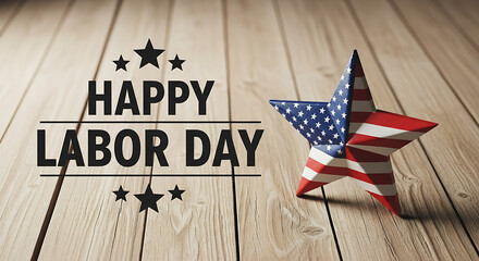 Happy Labor Day with American Flag Star on Wooden Background Graphic